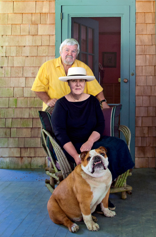 Goodrich and Beyor with their bulldog Gus (who has, alas, passed on since the photo was taken).