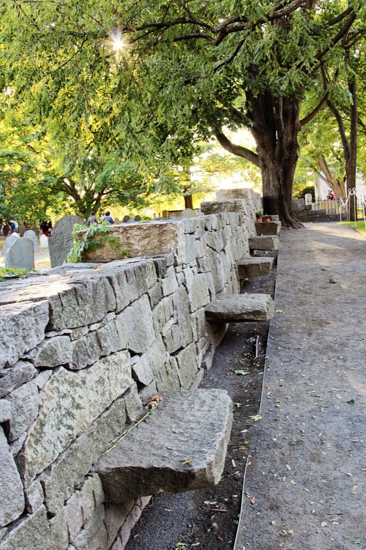 Benches at the Salem Witch Trial Memorial.