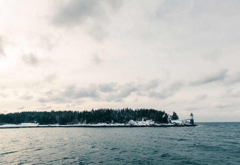 Robinson's Lighthouse seen upon the boat's departure from Isle au Haut.