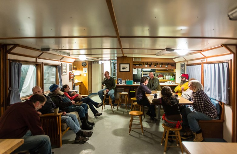 Residents from Matinicus Island and members of the Sunbeam crew gather together for a Christmas service on board the boat.