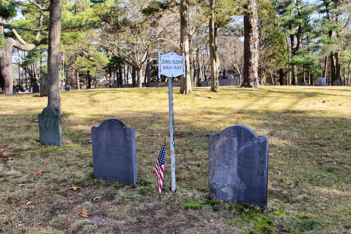 The approximate location of John and Pricilla Alden's graves. In Longfellow's tale, as in real life, Pricilla ended up with John.