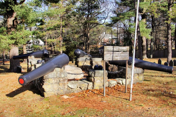 Purchased from the Boston Navy Yard, canons surround the Standish family plot.