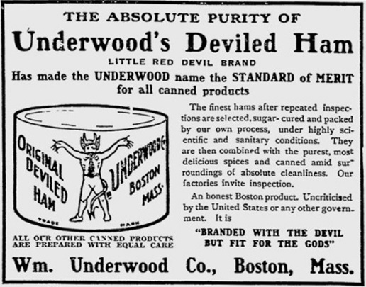 Underwood Deviled Ham ad from the Boston Evening Transcript from January, 1906.