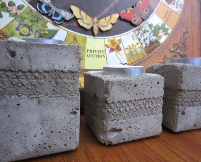 Imprinted concrete candle holders
