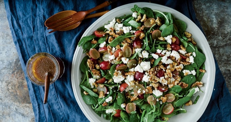 Spinach, Feta & Grape Salad with Maple–Soy Vinaigrette