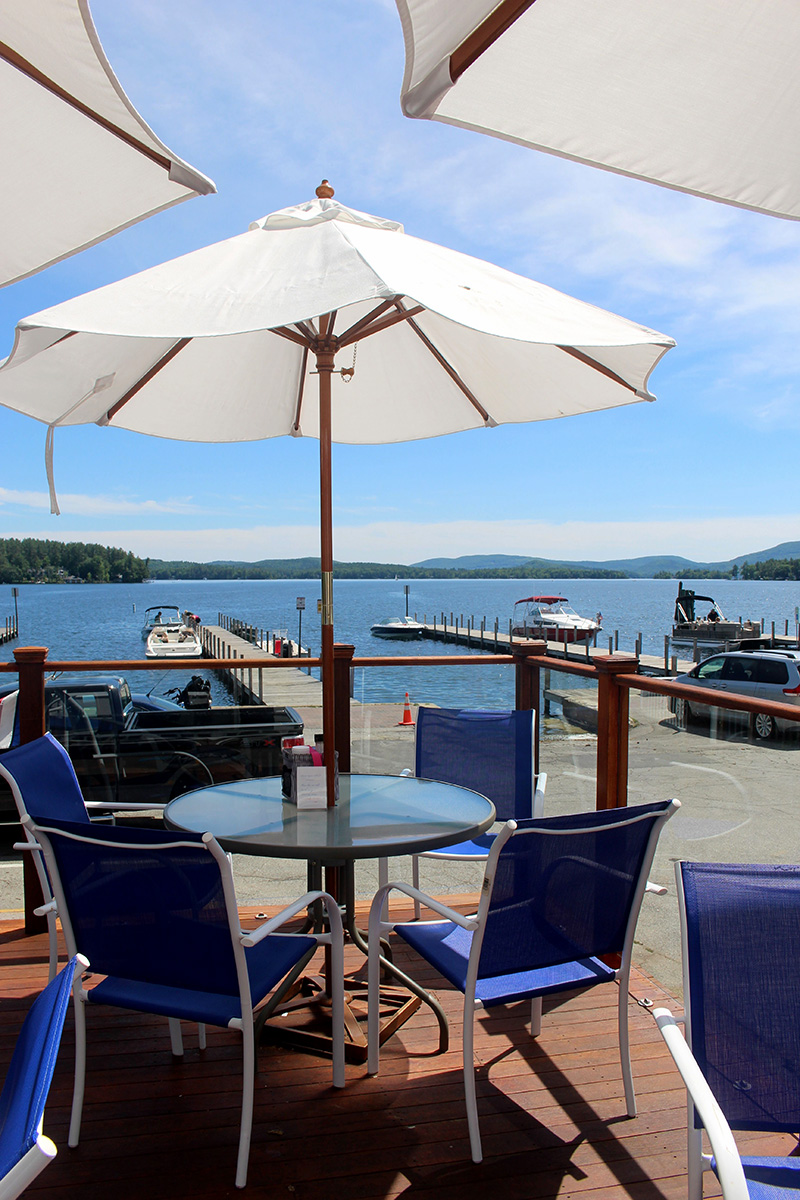 Downtown Grille Cafe deck overlooking Wolfeboro Bay.