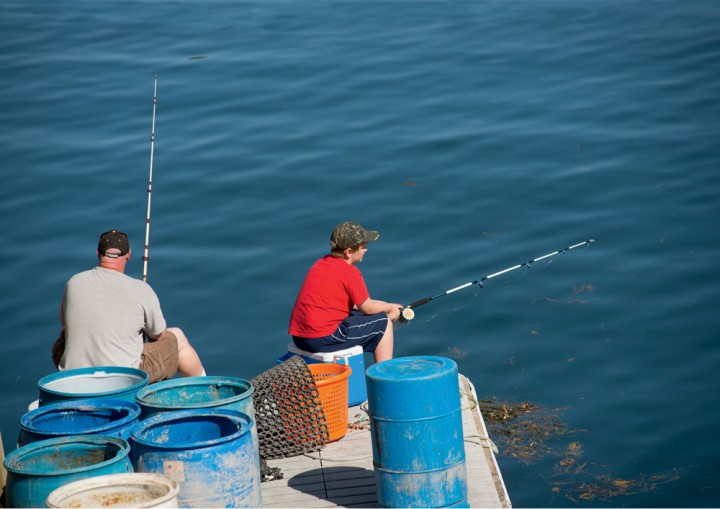Fishing for supper from New Harbor’s wharf.