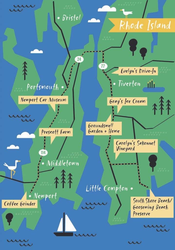 Scenic Drive in Rhode Island's Farm Coast Map