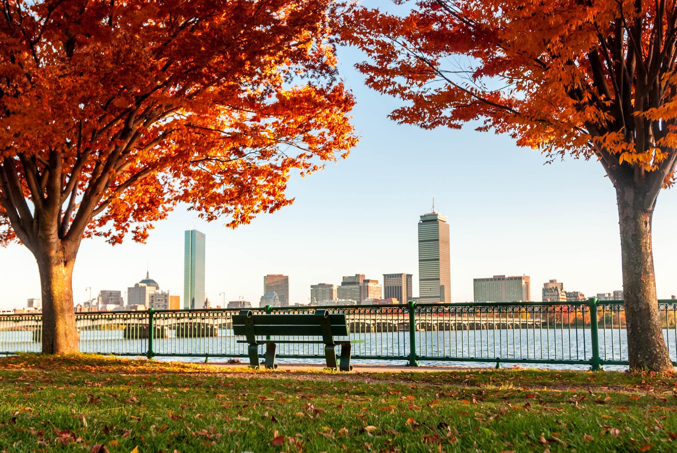 Boston,Skyline,In,Autumn,Viewed,From,Across,The,River