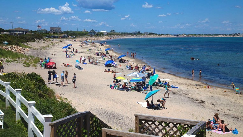 Crescent Beach, as seen from the deck of the Surf Hotel | Things to Do on Block Island, RI