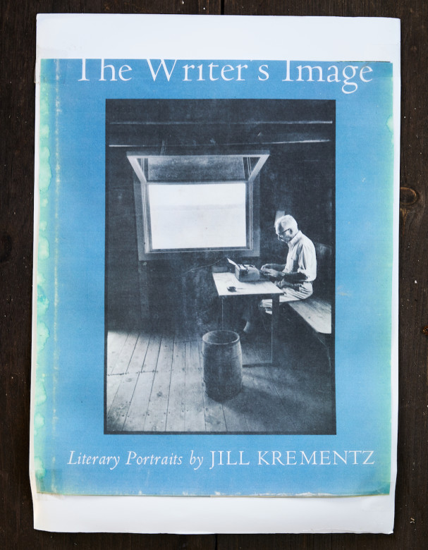 The cover of this Jill Krementz photography book shows E.B. White working in the boathouse in 1976. His bench, table, and wastebasket are still there today.