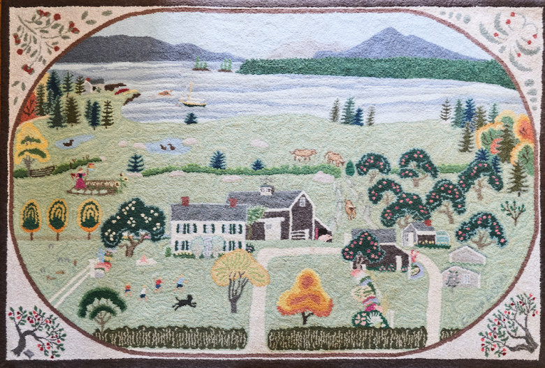 For their living room, Mary and Robert Gallant commissioned this hooked rug showing the farm, some favorite family scenes, and even (if you look closely) Wilbur the pig.