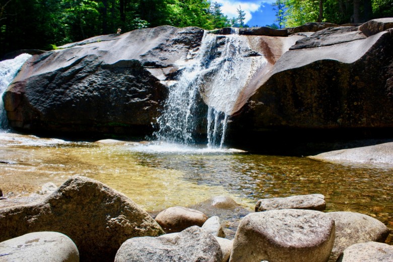 Water from Lucy Brook plunges over granite boulders. 