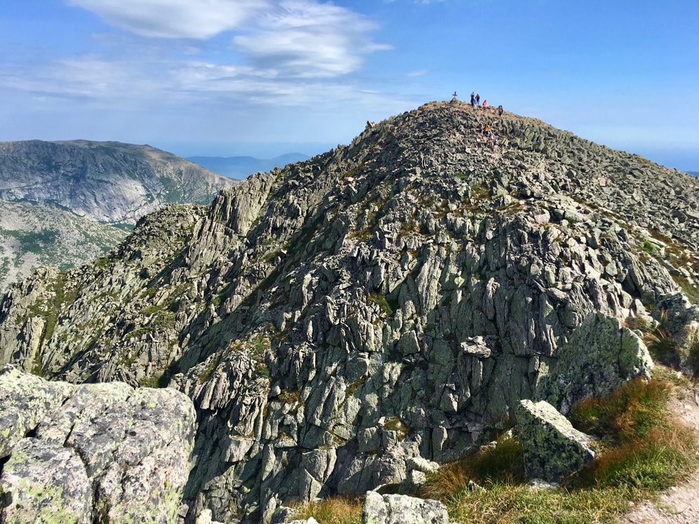 The mile-long, rocky and narrow Knife Edge Trail leading to the summit of Mount Katahdin.