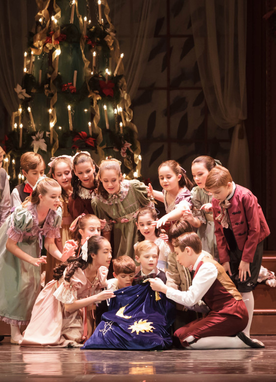 Students of Festival Ballet Providence School in the party scene from Act I of The Nutcracker.