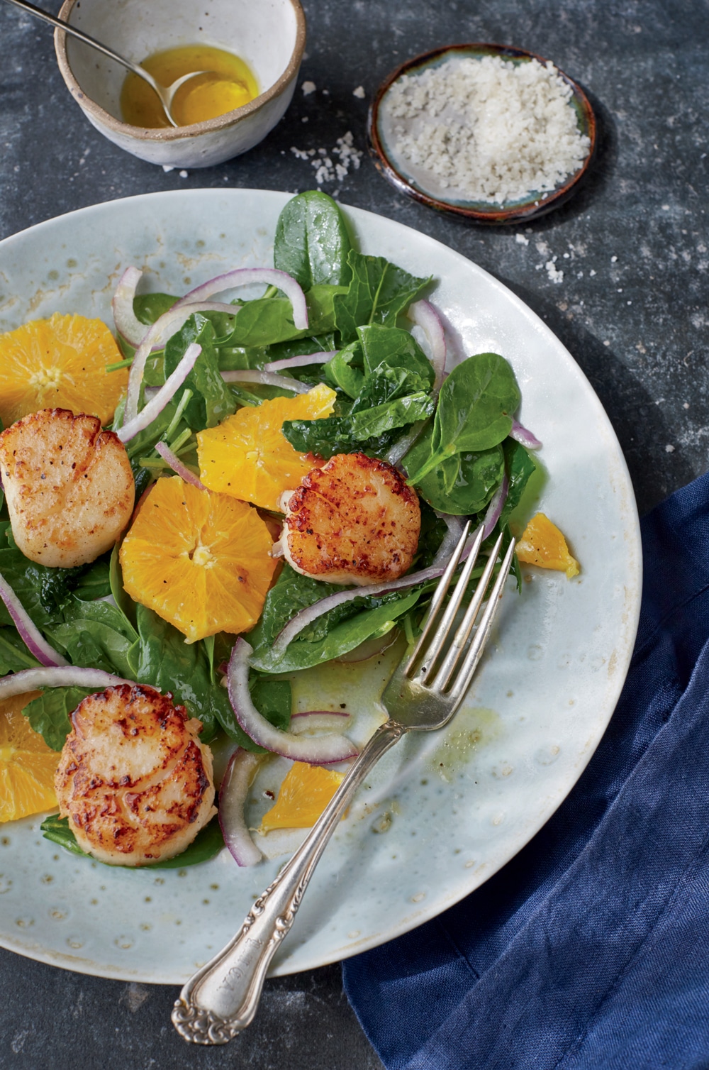 Citrusy Seared Scallops on Wilted Greens