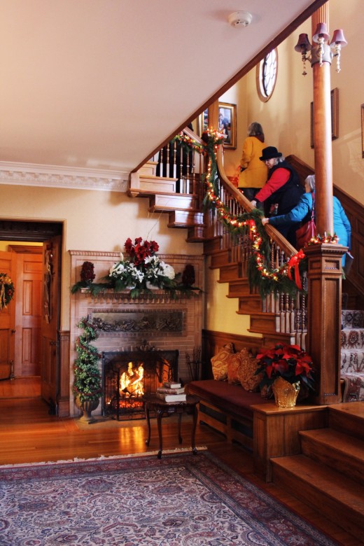 Guests were ushered in the entryway and made their way up the stairs to view the bedrooms of the historic home. 