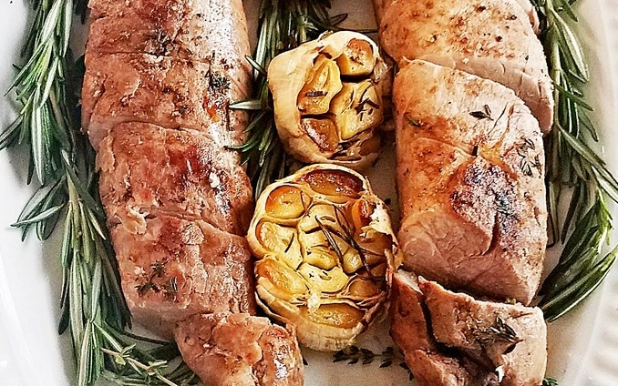 Roasted Pork Tenderloin with Whole Garlic and Rosemary