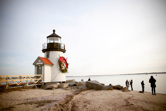 Brant Point Lighthouse decorated for the holidays