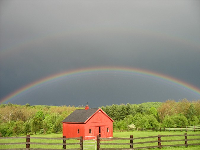Summer Rainbow Over Barn In Granby, Connecticut 