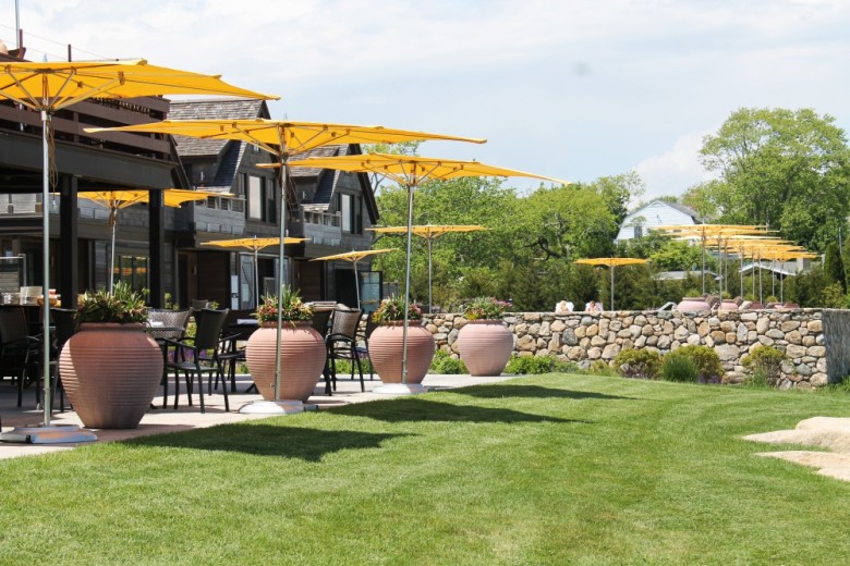 Outdoor dining options at SeaRoom at Ocean House's sister property, the Weekapaug Inn
