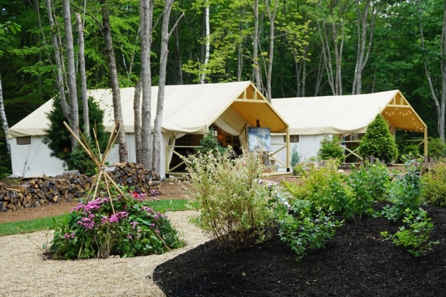 Sandy Pines is home to 13 luxury glamping tents, each designed by a different local designers in styles ranging from nautical to whimsical to bohemian to rustic.